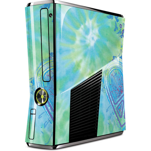 Liquid Blue Tie Dye Peace Heart Xbox 360 Slim (2010) Skin