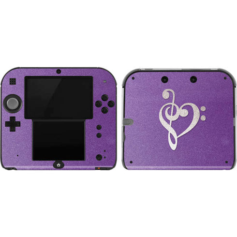 Purple Glitter Musical Heart Nintendo 2DS Skin