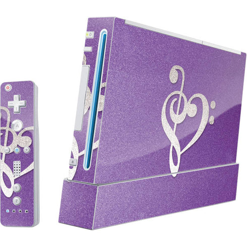 Purple Glitter Musical Heart Wii (Includes 1 Controller) Skin