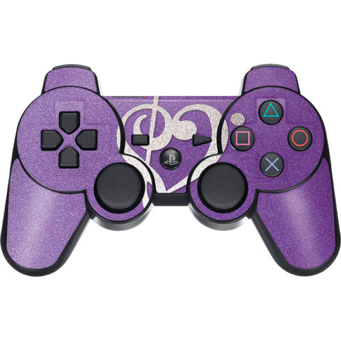 Purple Glitter Musical Heart PS3 Dual Shock wireless controller Skin