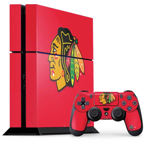 NHL Chicago Blackhawks Solid Background PS4 Console and Controller Bundle Skin