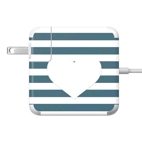 Polka Dots and Stripes Heart in Blue 85W Power Adapter (15 and 17 inch MacBook Pro Charger) Skin