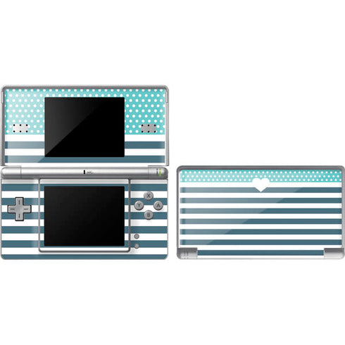 Polka Dots and Stripes Heart in Blue Nintendo Skins