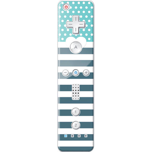 Polka Dots and Stripes Heart in Blue Wii Remote Controller Skin