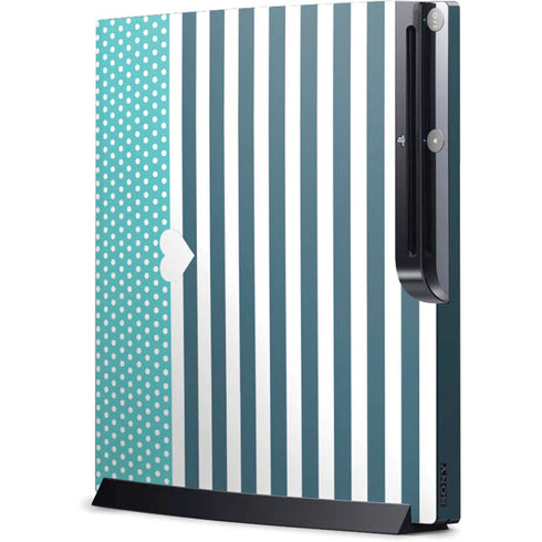 Polka Dots and Stripes Heart in Blue Playstation 3 & PS3 Slim Skin
