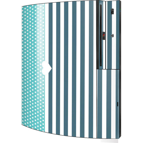 Polka Dots and Stripes Heart in Blue Playstation 3 & PS3 Skin