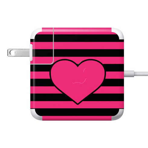 Polka Dots and Stripes Heart in Pink 85W Power Adapter (15 and 17 inch MacBook Pro Charger) Skin
