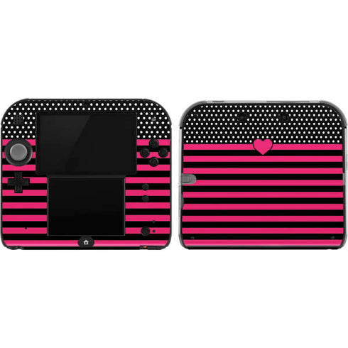 Polka Dots and Stripes Heart in Pink Nintendo 2DS Skin
