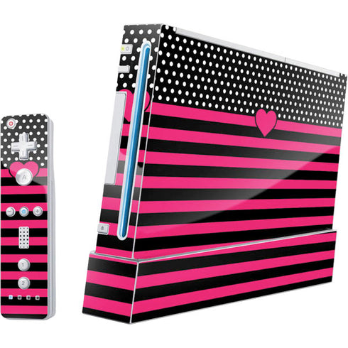 Polka Dots and Stripes Heart in Pink Wii (Includes 1 Controller) Skin