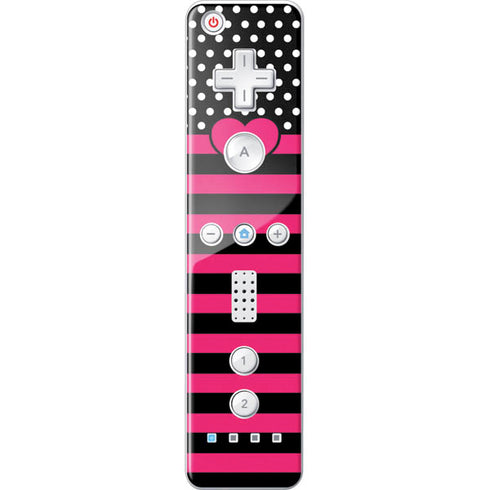 Polka Dots and Stripes Heart in Pink Wii Remote Controller Skin