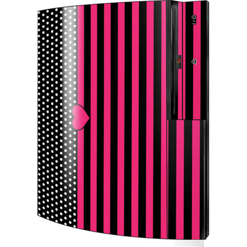 Polka Dots and Stripes Heart in Pink Playstation 3 & PS3 Skin