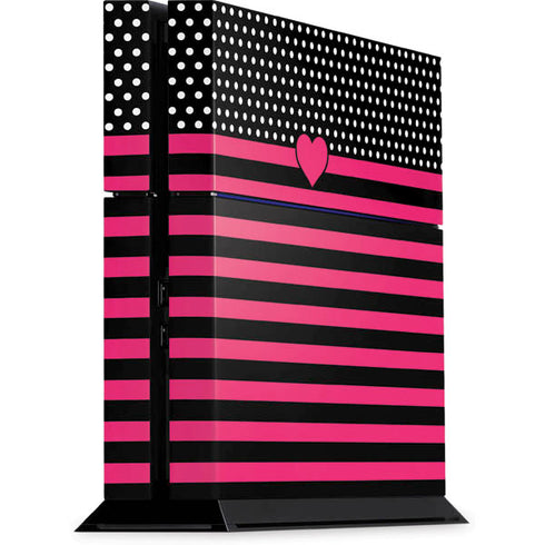 Polka Dots and Stripes Heart in Pink PlayStation PS4 Skins