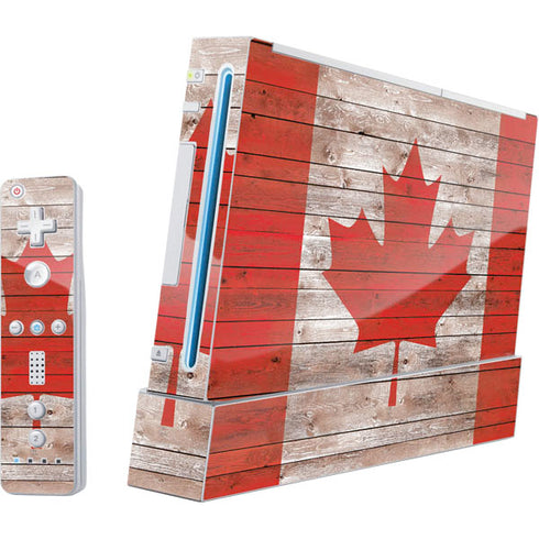 Canadian Flag Dark Wood Wii (Includes 1 Controller) Skin