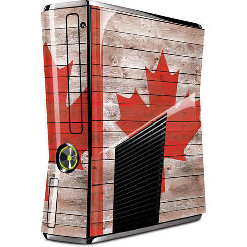 Canadian Flag Dark Wood Xbox 360 Slim (2010) Skin