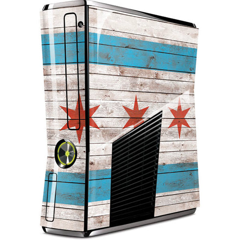 Chicago Flag Dark Wood Xbox 360 Slim (2010) Skin