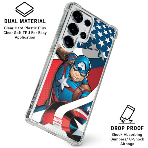 Marvel Captain America Action Pose Galaxy S25 Ultra Clear Case
