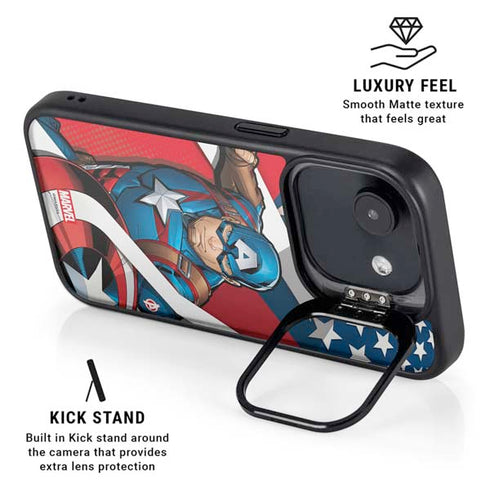 Marvel Captain America Action Pose iPhone 16e Kickstand Case
