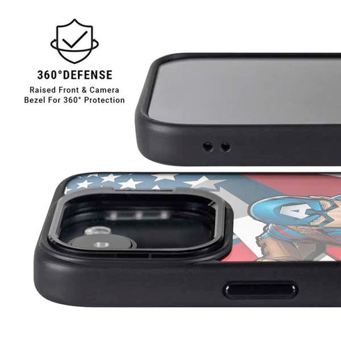 Marvel Captain America Action Pose iPhone 16e Kickstand Case