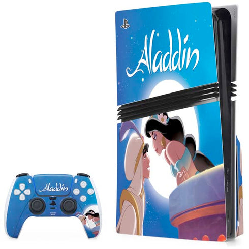 Disney Aladdin and Princess Jasmine Kiss PS5 Pro Disk Bundle Skin