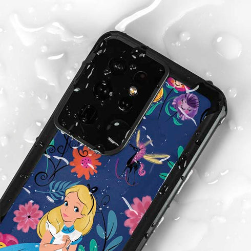 Disney Alice in Wonderland (animated) Floral Print Galaxy S24 Ultra Waterproof Case