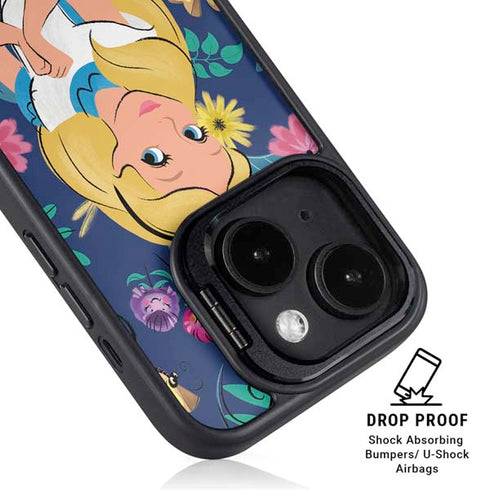 Disney Alice in Wonderland (animated) Floral Print iPhone 15 Kickstand Case