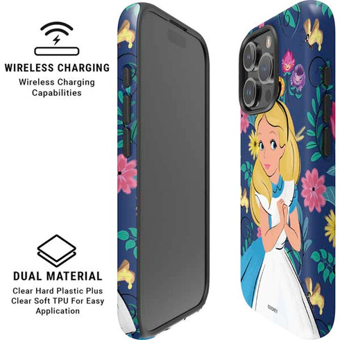 Disney Alice in Wonderland (animated) Floral Print iPhone 16 Pro Magsafe Impact Case