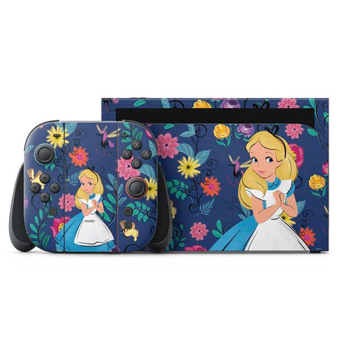 Disney Alice in Wonderland (animated) Floral Print Nintendo Switch 2 (2025) with Joy-Con Skin