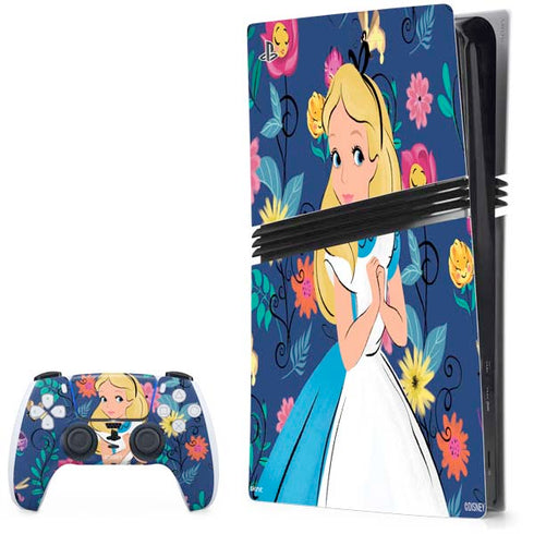 Disney Alice in Wonderland (animated) Floral Print PS5 Pro Bundle Skin