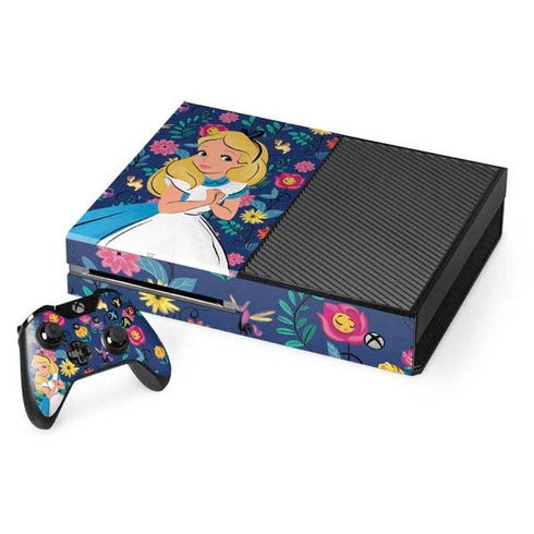 Disney Alice in Wonderland (animated) Floral Print Xbox One Console and Controller Bundle Skin