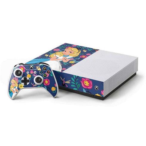 Disney Alice in Wonderland (animated) Floral Print Xbox One S All-Digital Edition Bundle Skin