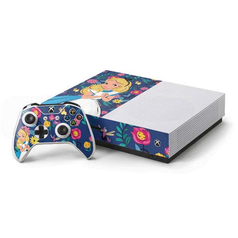 Disney Alice in Wonderland (animated) Floral Print Xbox One S Console and Controller Bundle Skin