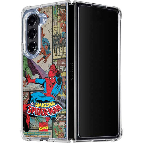 Marvel Classic Comics Amazing Spider-Man Collage Galaxy Z Fold5 5G Clear Case