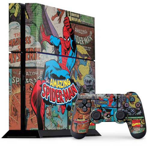 Marvel Classic Comics Amazing Spider-Man Collage PS4 Console and Controller Bundle Skin