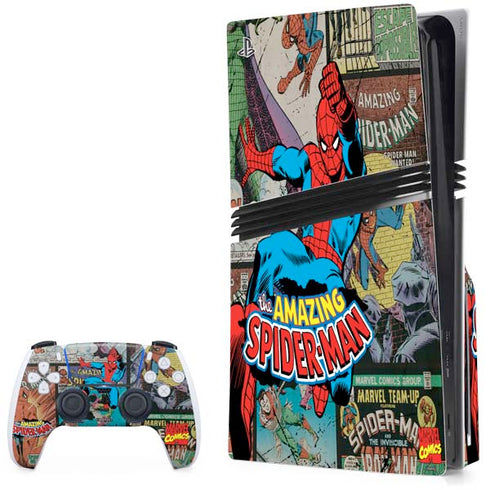 Marvel Classic Comics Amazing Spider-Man Collage PS5 Pro Disk Bundle Skin