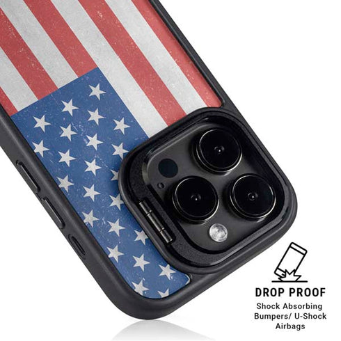 American Flag Distressed iPhone 15 Pro Max Kickstand Case