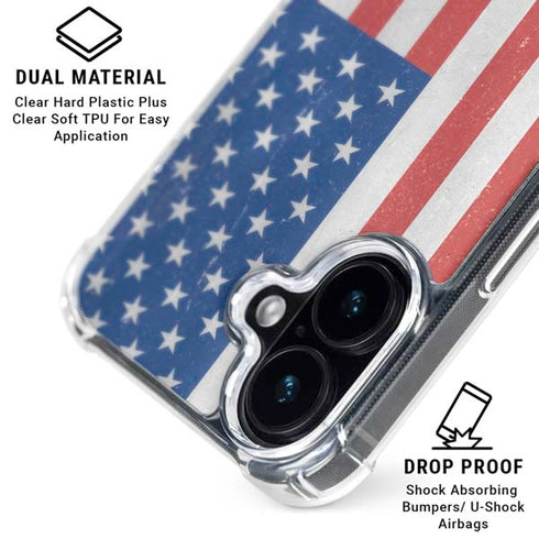 American Flag Distressed iPhone 16 Plus Clear Case