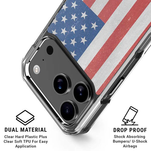 American Flag Distressed iPhone 17 Pro Clear Case