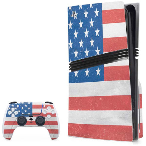 American Flag Distressed PS5 Pro Disk Bundle Skin