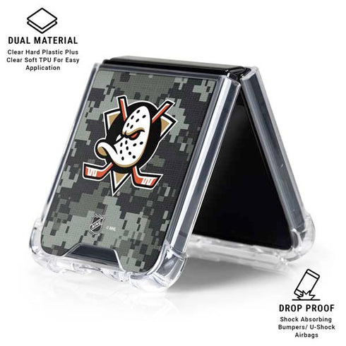 NHL Anaheim Ducks Camo Galaxy Z Flip7 Clear Case