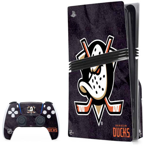 NHL Anaheim Ducks Distressed PS5 Pro Disk Bundle Skin