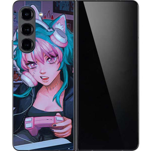 Anime Catgirl Gamer Nerd by Ivy Dolamore Galaxy Z Fold5 5G Skin