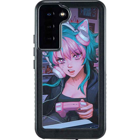 Anime Catgirl Gamer Nerd by Ivy Dolamore Galaxy S24 Plus Waterproof Case