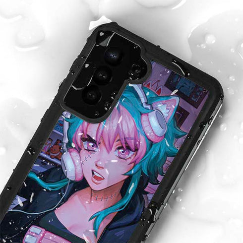Anime Catgirl Gamer Nerd by Ivy Dolamore Galaxy S24 Plus Waterproof Case