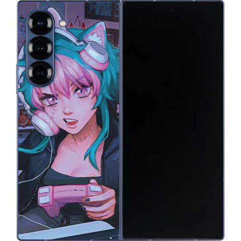 Anime Catgirl Gamer Nerd by Ivy Dolamore Galaxy Z Fold6 Skin