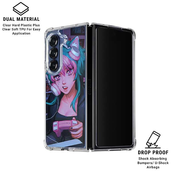 Anime Catgirl Gamer Nerd Galaxy Z Fold7 Clear Case Skinit