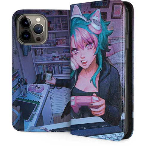 Anime Catgirl Gamer Nerd by Ivy Dolamore iPhone 13 Pro Max Folio Case