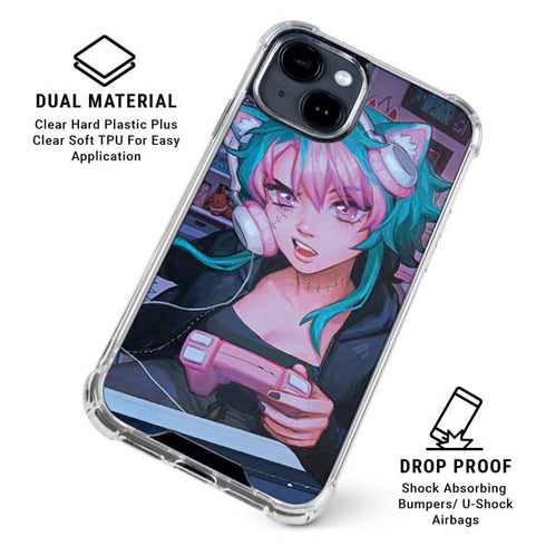 Anime Catgirl Gamer Nerd by Ivy Dolamore iPhone 15 Clear Case