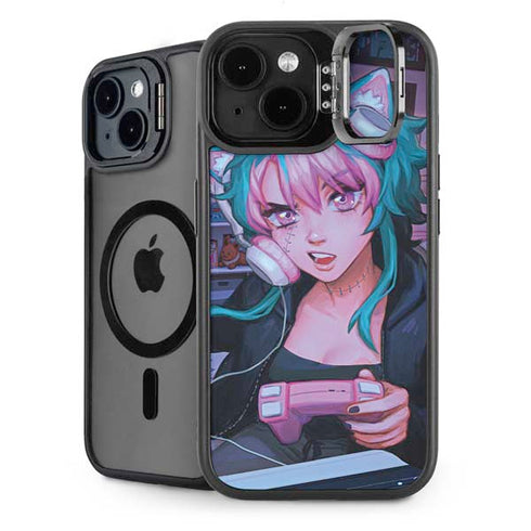 Anime Catgirl Gamer Nerd by Ivy Dolamore iPhone 15 Plus Kickstand Case