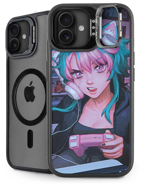 Anime Catgirl Gamer Nerd by Ivy Dolamore iPhone 16 Plus Kickstand Case