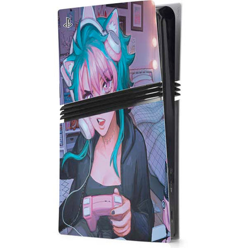 Anime Catgirl Gamer Nerd by Ivy Dolamore PS5 Pro Console Skin